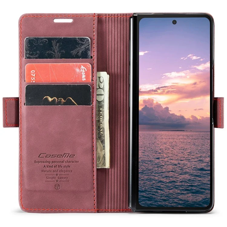 CASEME 013 Serie Per Samsung Galaxy Z Fold6 5G Supporto per telefono Custodia antiurto in pelle PU - Rosso vino