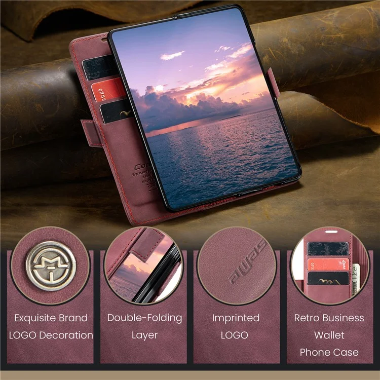 CASEME 013 Serie Per Samsung Galaxy Z Fold6 5G Supporto per telefono Custodia antiurto in pelle PU - Rosso vino