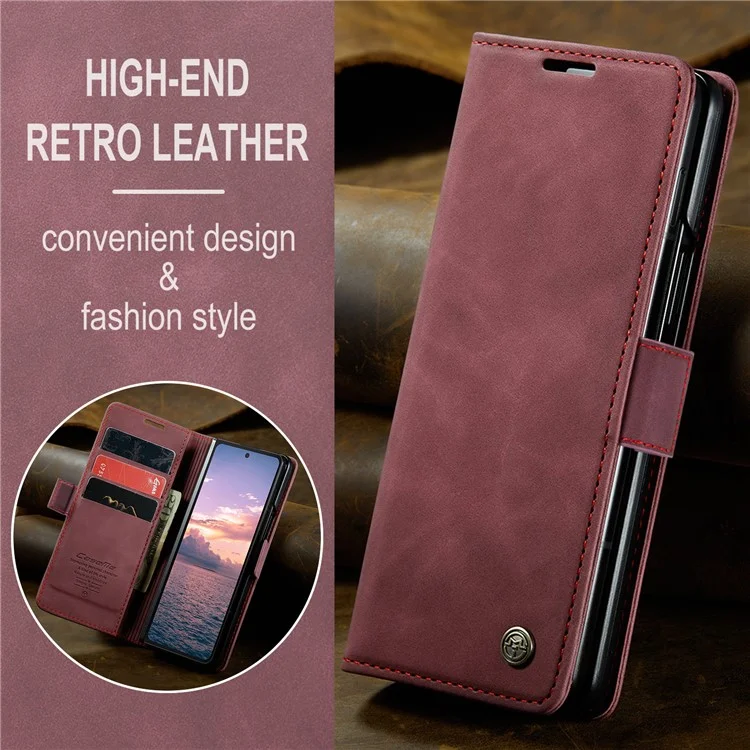 CASEME 013 Serie Per Samsung Galaxy Z Fold6 5G Supporto per telefono Custodia antiurto in pelle PU - Rosso vino