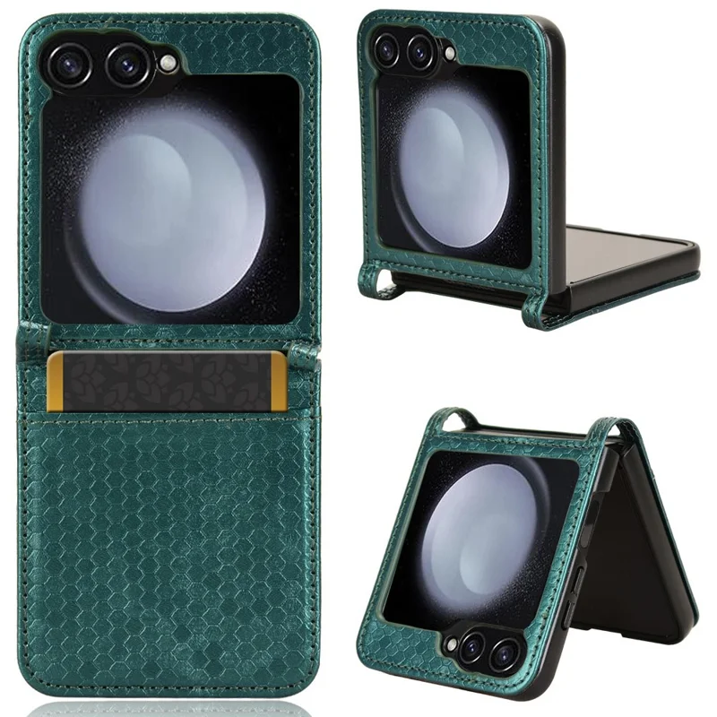 For Samsung Galaxy Z Flip7 FE 5G / Z Flip6 5G Phone Case with Card Holder Imprinted Dot Pattern Leather Phone Cover - Green