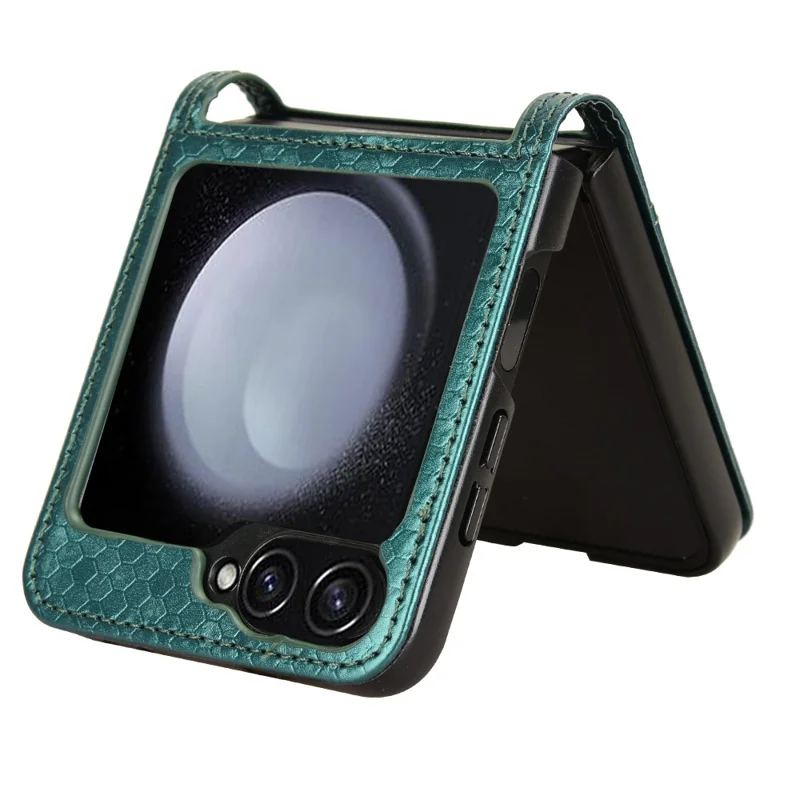 For Samsung Galaxy Z Flip7 FE 5G / Z Flip6 5G Phone Case with Card Holder Imprinted Dot Pattern Leather Phone Cover - Green