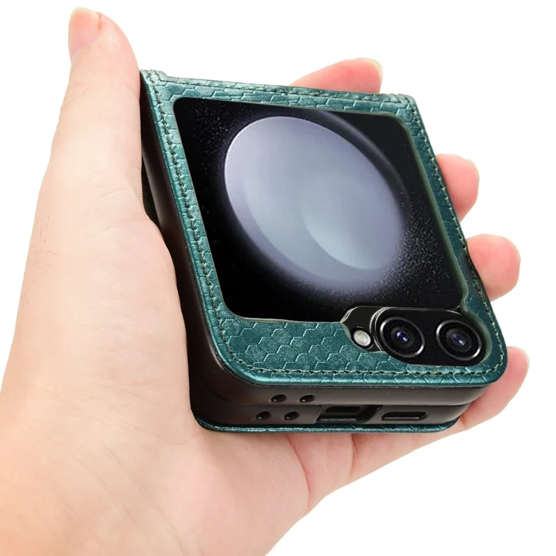 For Samsung Galaxy Z Flip7 FE 5G / Z Flip6 5G Phone Case with Card Holder Imprinted Dot Pattern Leather Phone Cover - Green