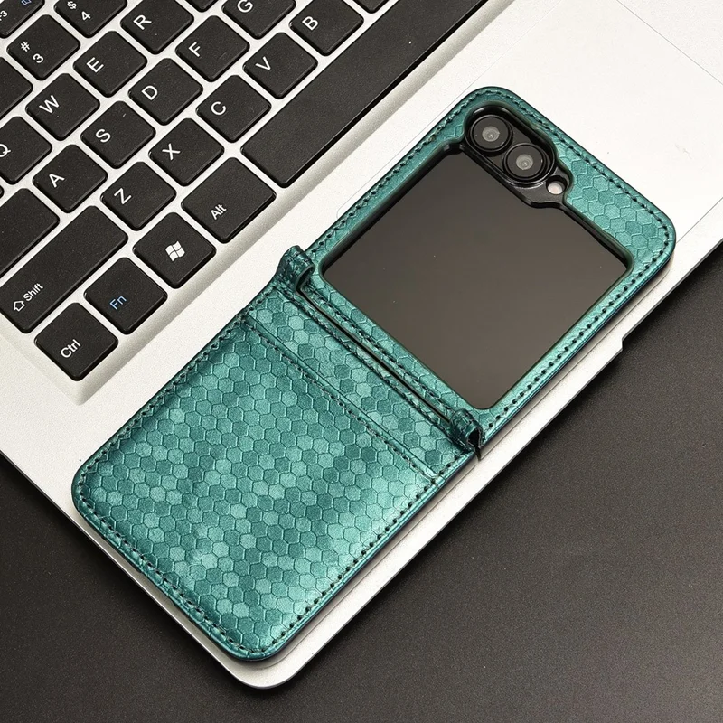 For Samsung Galaxy Z Flip7 FE 5G / Z Flip6 5G Phone Case with Card Holder Imprinted Dot Pattern Leather Phone Cover - Green