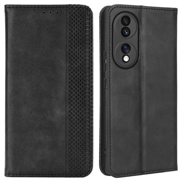 Pour Honor 70 5G Retro Texture Magnetic Absorption Case Imprinted Mosaic Wallet Stand Cell Phone Cover - Noir