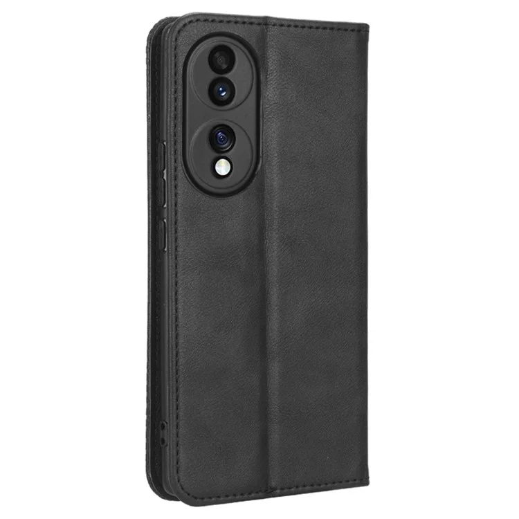 Pour Honor 70 5G Retro Texture Magnetic Absorption Case Imprinted Mosaic Wallet Stand Cell Phone Cover - Noir