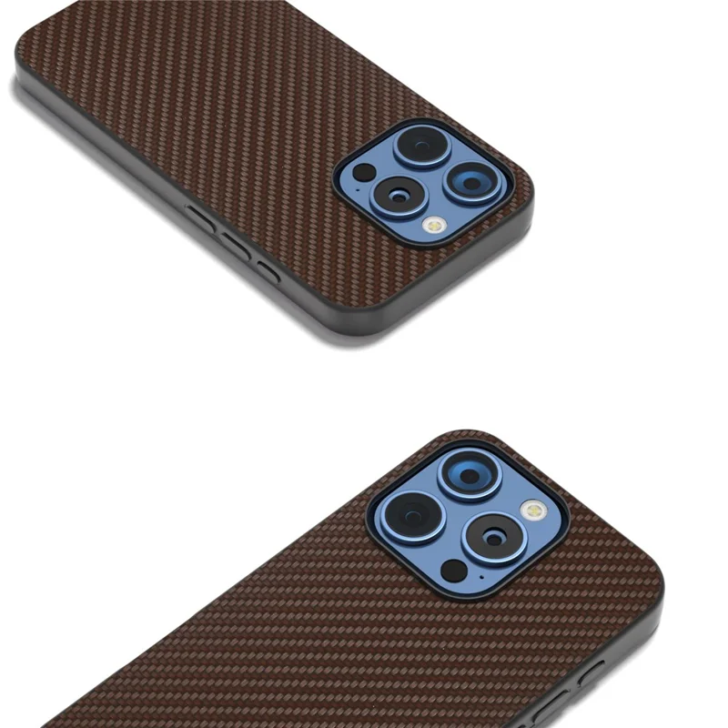 ABEEL Für iPhone 16 Pro Max Hülle Leder+PC+TPU Handyhülle Kohlefaser-Textur - Braun