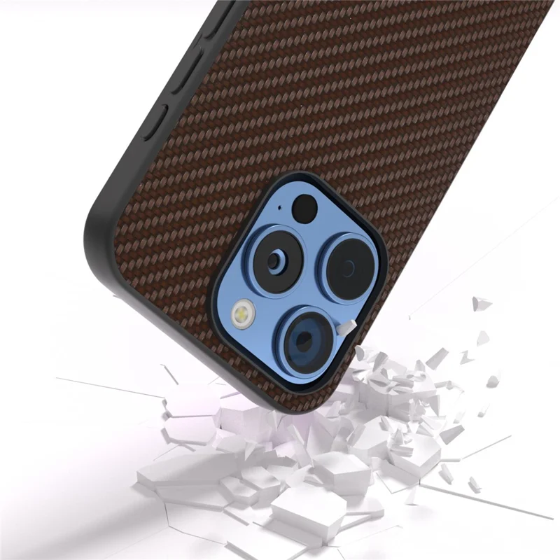 ABEEL Für iPhone 16 Pro Max Hülle Leder+PC+TPU Handyhülle Kohlefaser-Textur - Braun