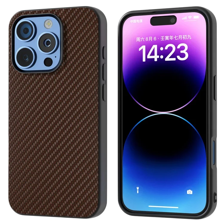 ABEEL Para iPhone 16 Pro Case Textura de Fibra de Carbono PU+PC+TPU Funda del Teléfono - Marrón
