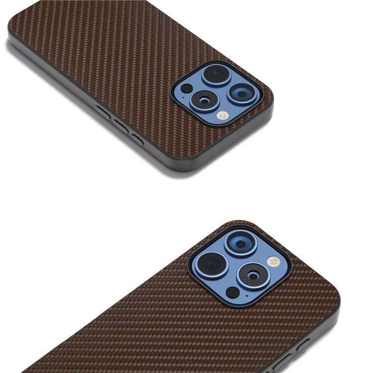 ABEEL Para iPhone 16 Pro Case Textura de Fibra de Carbono PU+PC+TPU Funda del Teléfono - Marrón