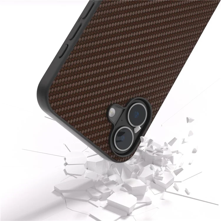 ABEEL Für iPhone 16 Case Carbon Fiber Textur PU Abgedeckt Telefon Schale - Braun