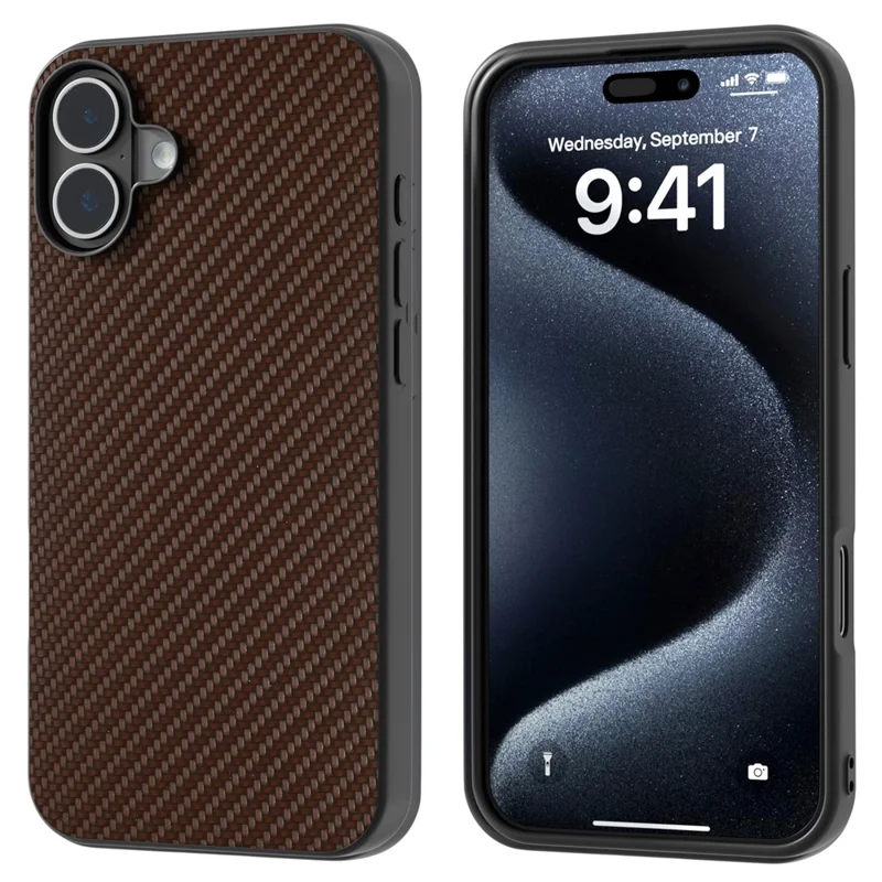 ABEEL For iPhone 16 Plus Case Hybrid Phone Cover Carbon Fiber Texture - Brown