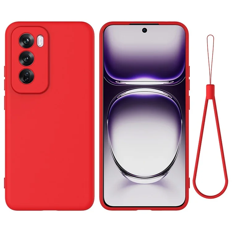 For Oppo Reno12 Pro 5G (Global) Liquid Silicone Case Shockproof Phone Cover with Wrist Strap - Red