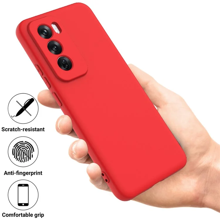For Oppo Reno12 Pro 5G (Global) Liquid Silicone Case Shockproof Phone Cover with Wrist Strap - Red