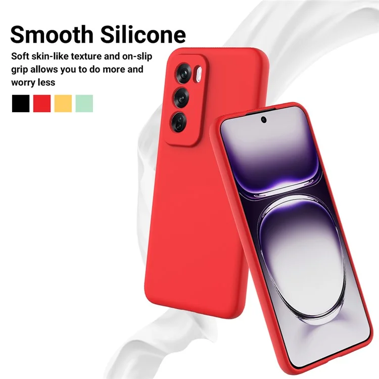 For Oppo Reno12 Pro 5G (Global) Liquid Silicone Case Shockproof Phone Cover with Wrist Strap - Red
