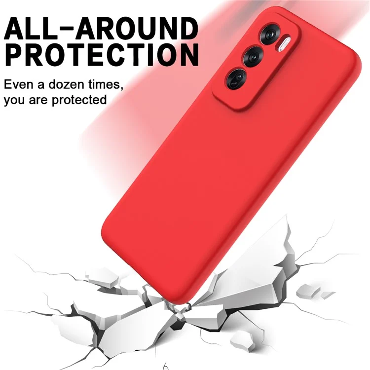 For Oppo Reno12 Pro 5G (Global) Liquid Silicone Case Shockproof Phone Cover with Wrist Strap - Red