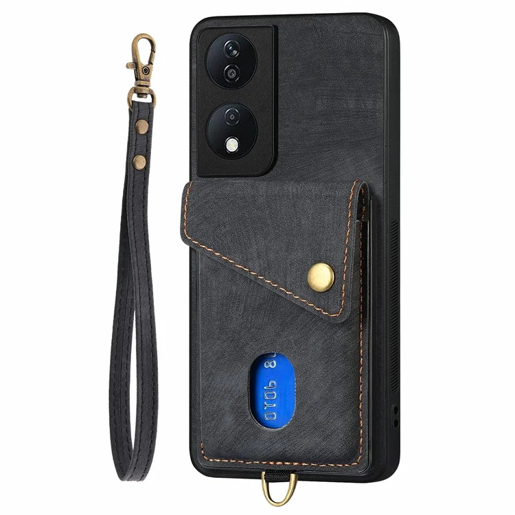 D1 For Honor X7b 4G / 90 Smart Case Custodia in pelle + TPU Retro Cover per telefono Portacarte - Nero