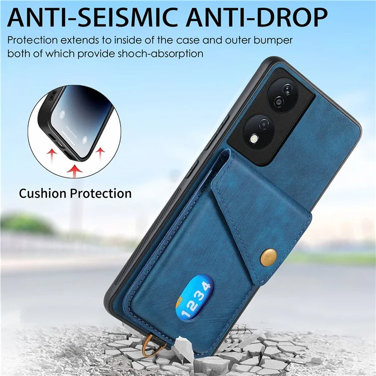D1 For Honor X7b 4G / 90 Smart Case Custodia in pelle + TPU Retro Cover per telefono Portacarte - Nero