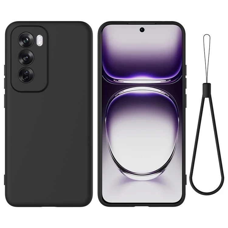 Para o Oppo Reno12 5G (Global) Capa Protetora Líquida de Silicone Capa do Telefone com Alça de Pulso - Preto