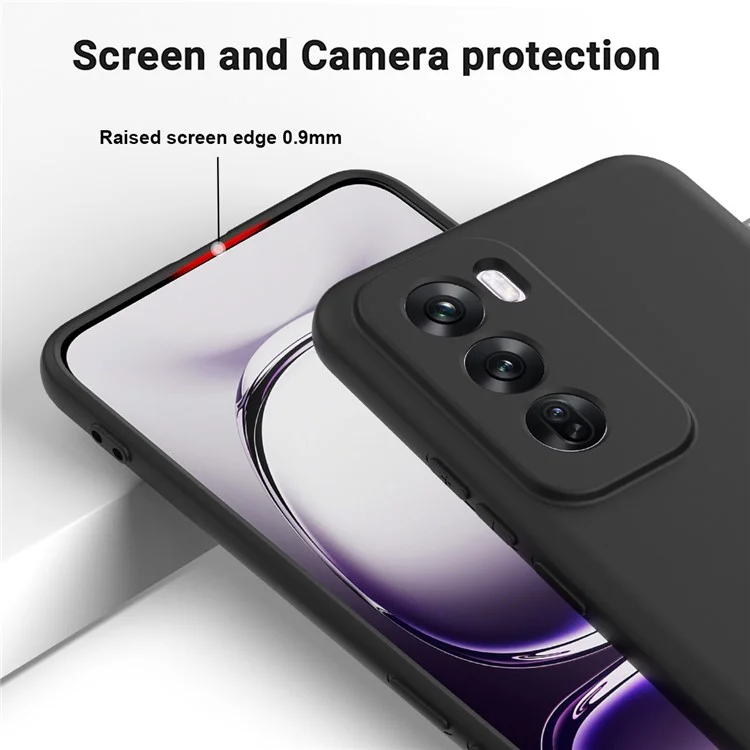 Para o Oppo Reno12 5G (Global) Capa Protetora Líquida de Silicone Capa do Telefone com Alça de Pulso - Preto