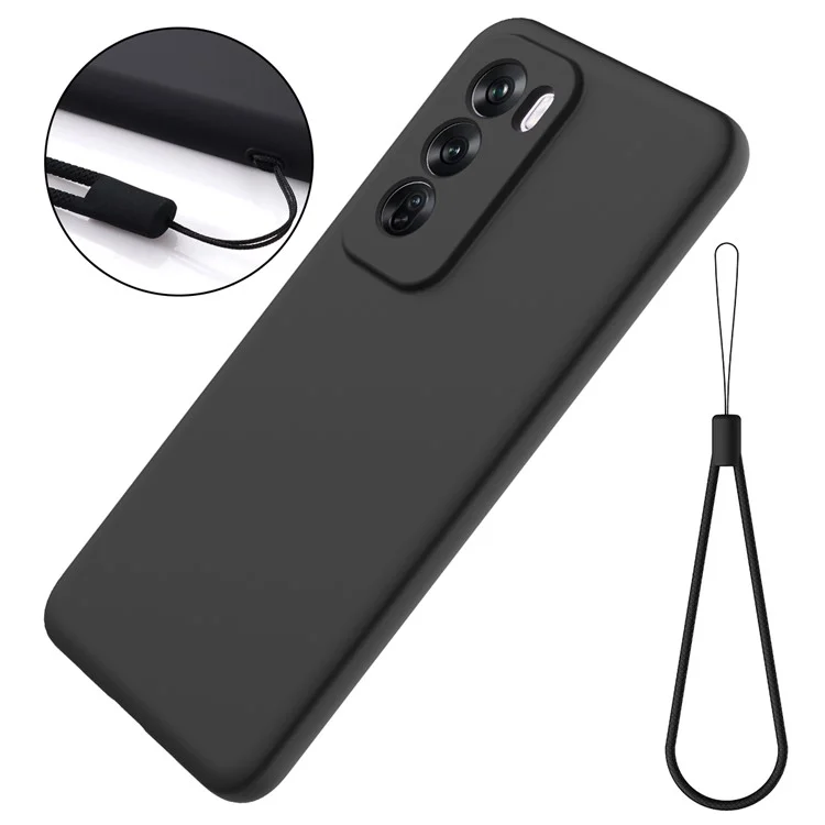 Para o Oppo Reno12 5G (Global) Capa Protetora Líquida de Silicone Capa do Telefone com Alça de Pulso - Preto