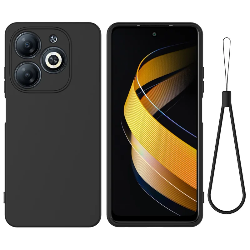 Für Infinix Smart 8 HD 4G / 8 Pro 4G Flüssigsilikonfallschutzgehäuse mit Handgelenkschlaufe - Schwarz
