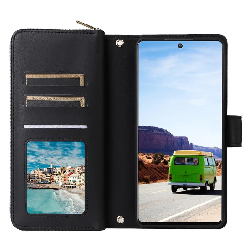 R20 For Samsung Galaxy A53 5G Case Zipper Leather Phone Cover with 9 Card Slots - Black