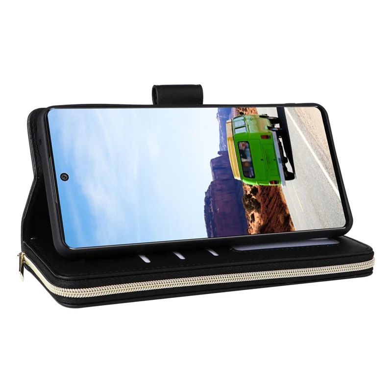 R20 For Samsung Galaxy A53 5G Case Zipper Leather Phone Cover with 9 Card Slots - Black
