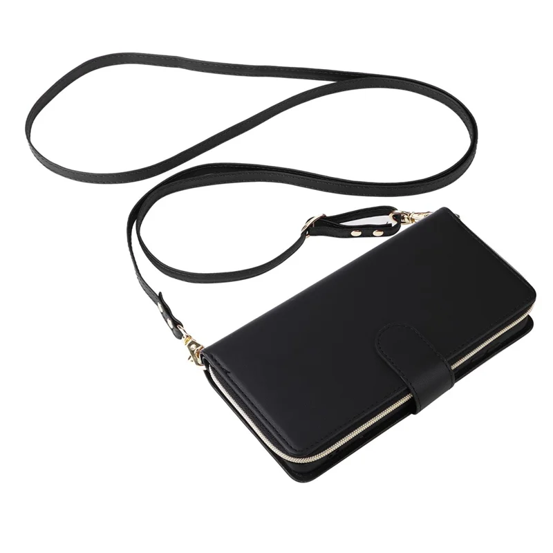 R20 For Samsung Galaxy A53 5G Case Zipper Leather Phone Cover with 9 Card Slots - Black