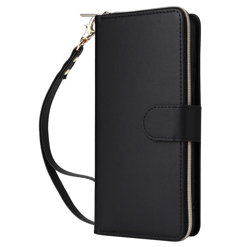 R20 For Samsung Galaxy A53 5G Case Zipper Leather Phone Cover with 9 Card Slots - Black