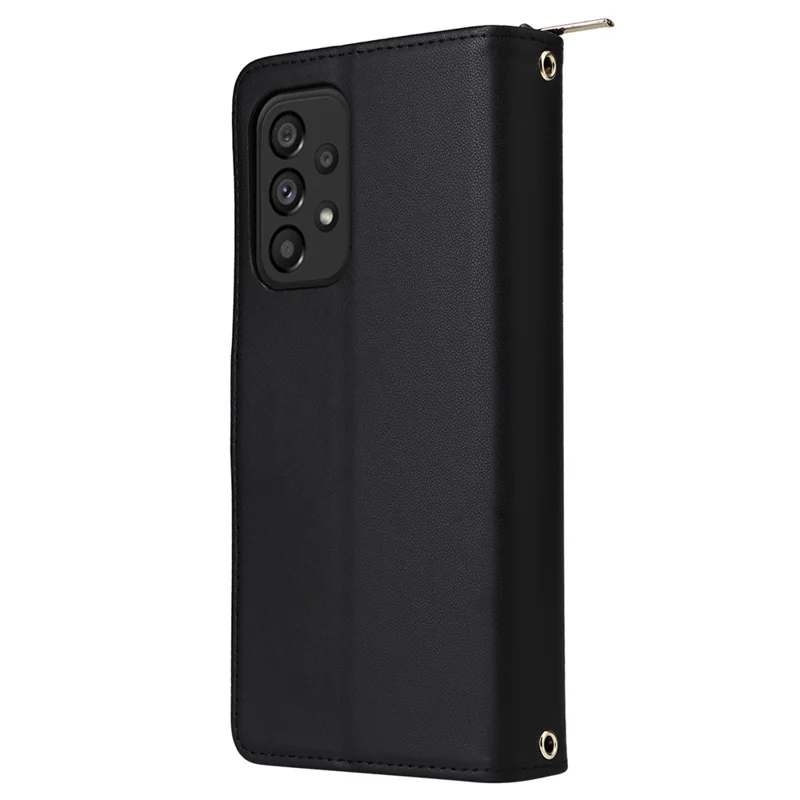 R20 For Samsung Galaxy A53 5G Case Zipper Leather Phone Cover with 9 Card Slots - Black