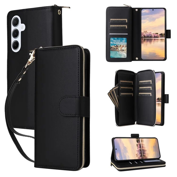 Étui Portefeuille Zipper Stand View Cuir Pour Samsung Galaxy A55 5G - Noir
