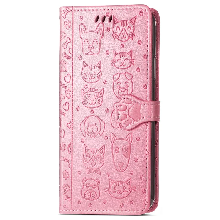 For Honor 200 5G Funda Tipo Cartera con Soporte de Cuero - Patrón Lindo de Gatos y Perros - Rosa