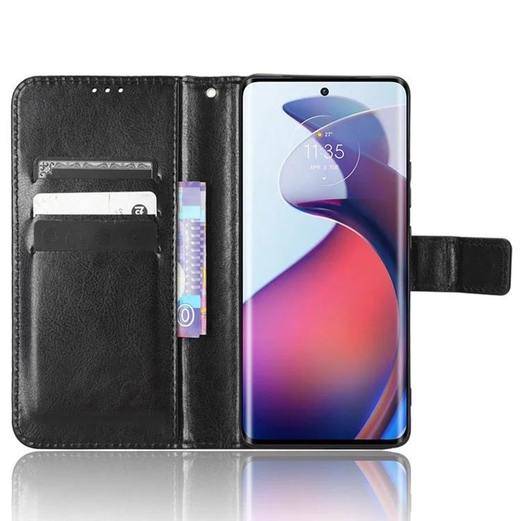 Für Motorola Moto S30 Pro 5G / Edge 30 Fusion 5G Crazy Horse Texture Vollschutz PU-Lederhülle Handyständer Brieftasche Abdeckung - Schwarz