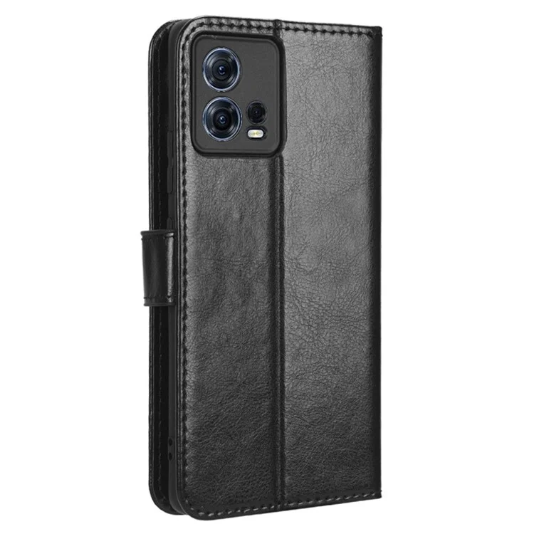Für Motorola Moto S30 Pro 5G / Edge 30 Fusion 5G Crazy Horse Texture Vollschutz PU-Lederhülle Handyständer Brieftasche Abdeckung - Schwarz