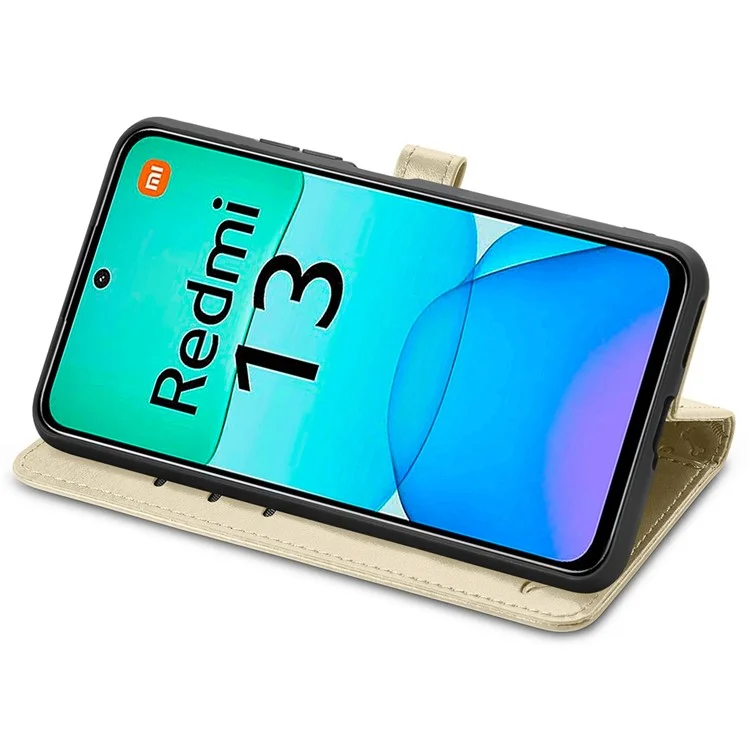 Для Xiaomi Redmi 13 5G / 13 4G Чехол кот собака отпечаток кожаный флип-кейс для телефона - Золотой