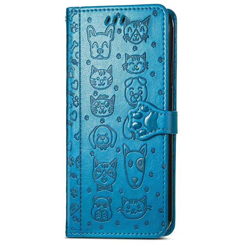 For Xiaomi Redmi 13 5G / 13 4G Case Cat Dog Imprint Leather Flip Phone Cover - Blue
