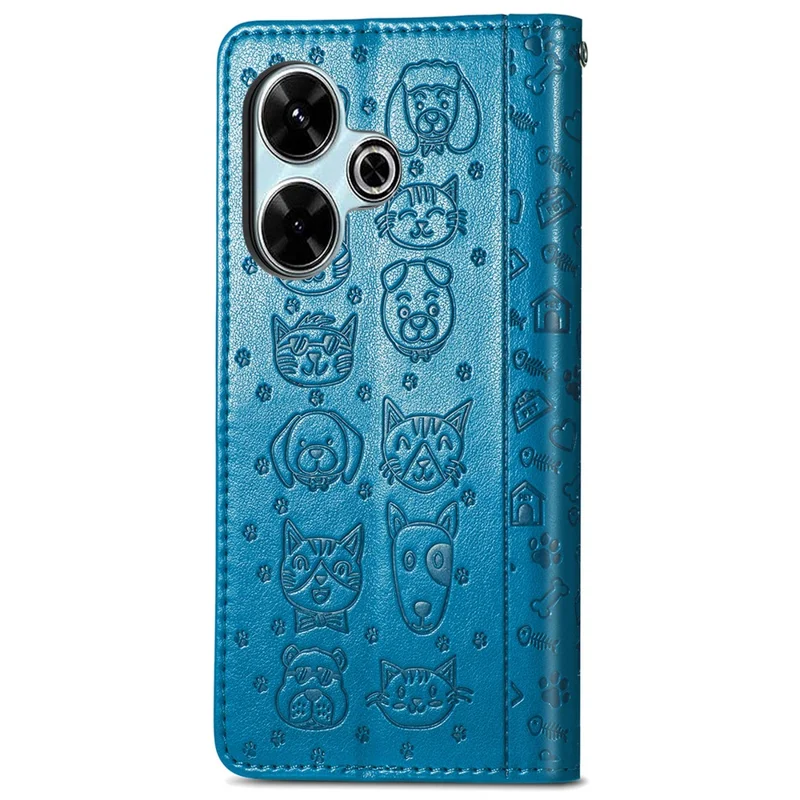 For Xiaomi Redmi 13 5G / 13 4G Case Cat Dog Imprint Leather Flip Phone Cover - Blue