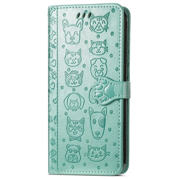 For Xiaomi Redmi Turbo 3 5G / Poco F6 5G Case Leather Phone Cover Cat Dog Imprint - Green