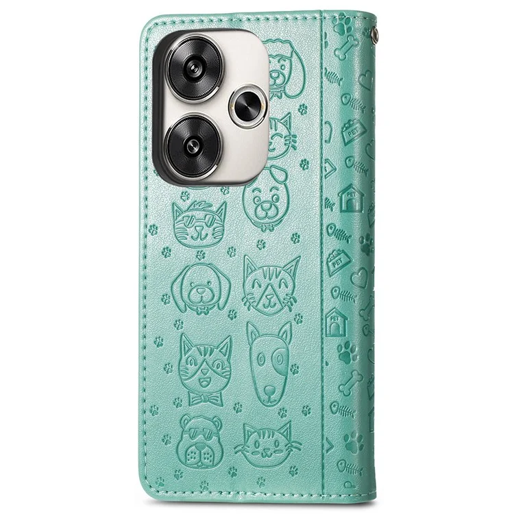 For Xiaomi Redmi Turbo 3 5G / Poco F6 5G Case Leather Phone Cover Cat Dog Imprint - Green
