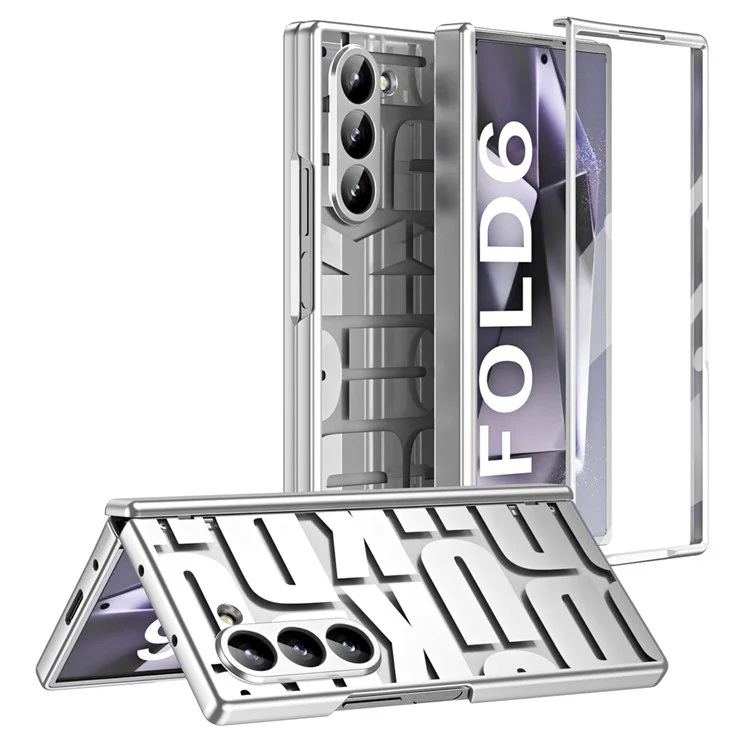 Для Samsung Galaxy Z Fold6 5G Чехол Electroplating PC Phone Cover с закалённой стеклянной плёнкой - Серебристый