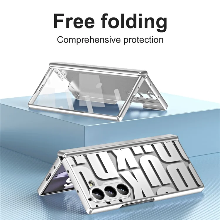 Для Samsung Galaxy Z Fold6 5G Чехол Electroplating PC Phone Cover с закалённой стеклянной плёнкой - Серебристый
