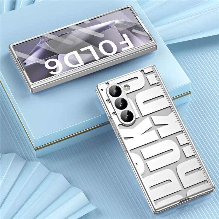 Для Samsung Galaxy Z Fold6 5G Чехол Electroplating PC Phone Cover с закалённой стеклянной плёнкой - Серебристый