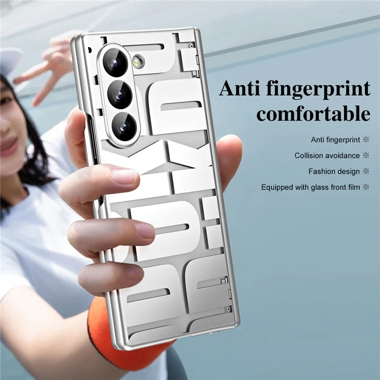 Для Samsung Galaxy Z Fold6 5G Чехол Electroplating PC Phone Cover с закалённой стеклянной плёнкой - Серебристый