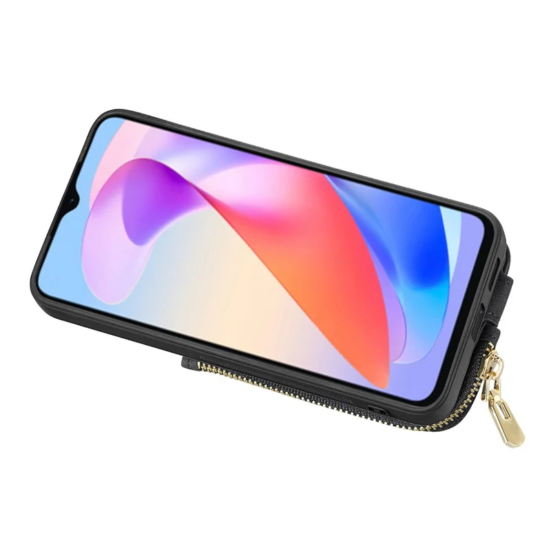 Para Honor X6a 4g Case Zipper Pocket Kickstand Leather Teleping Back Cover - Preto