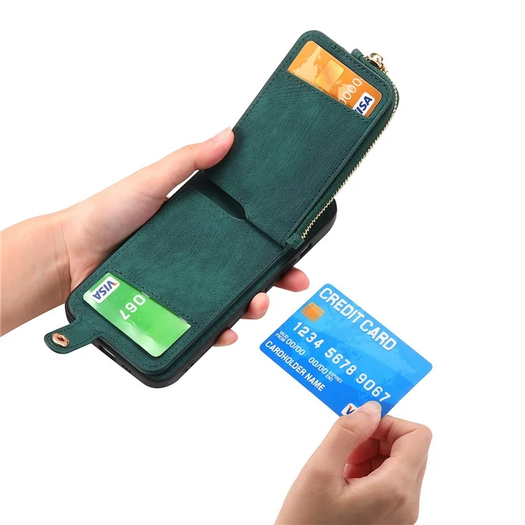 For Honor X6a 4G Case Zipper Pocket Kickstand Leather Phone Back Cover - Green