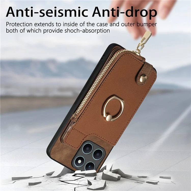 For Honor X6a 4G Case Zipper Pocket Kickstand Leather Phone Back Cover - Green