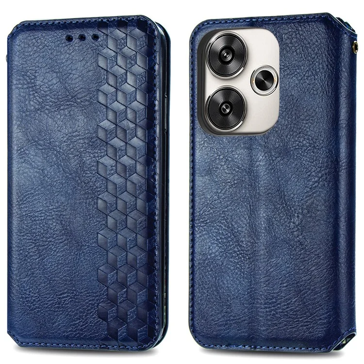 Per Xiaomi Redmi Turbo 3 5G / Poco F6 5G Custodia Pelle Forte Copertura Magnetica del Telefono Impresso Rombo - Blu