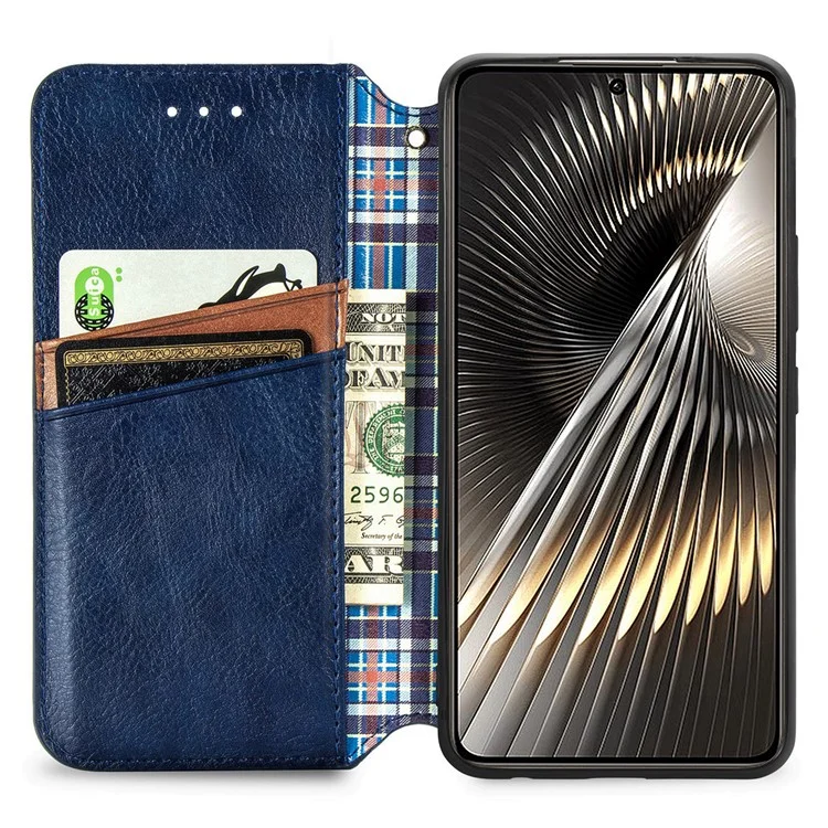 Per Xiaomi Redmi Turbo 3 5G / Poco F6 5G Custodia Pelle Forte Copertura Magnetica del Telefono Impresso Rombo - Blu