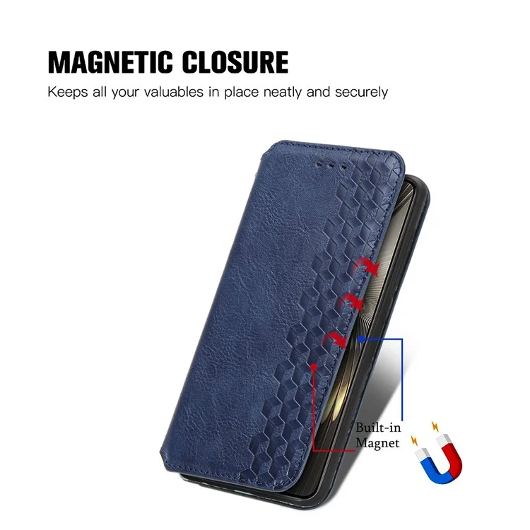 Per Xiaomi Redmi Turbo 3 5G / Poco F6 5G Custodia Pelle Forte Copertura Magnetica del Telefono Impresso Rombo - Blu