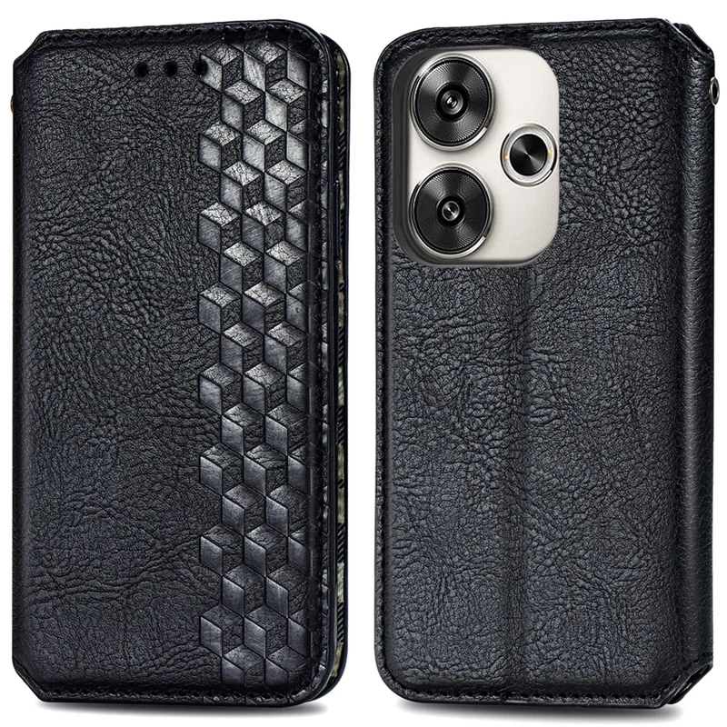 For Xiaomi Redmi Turbo 3 5G / Poco F6 5G PU Leather Case Rhombus Imprint Wallet Stand Phone Cover - Black